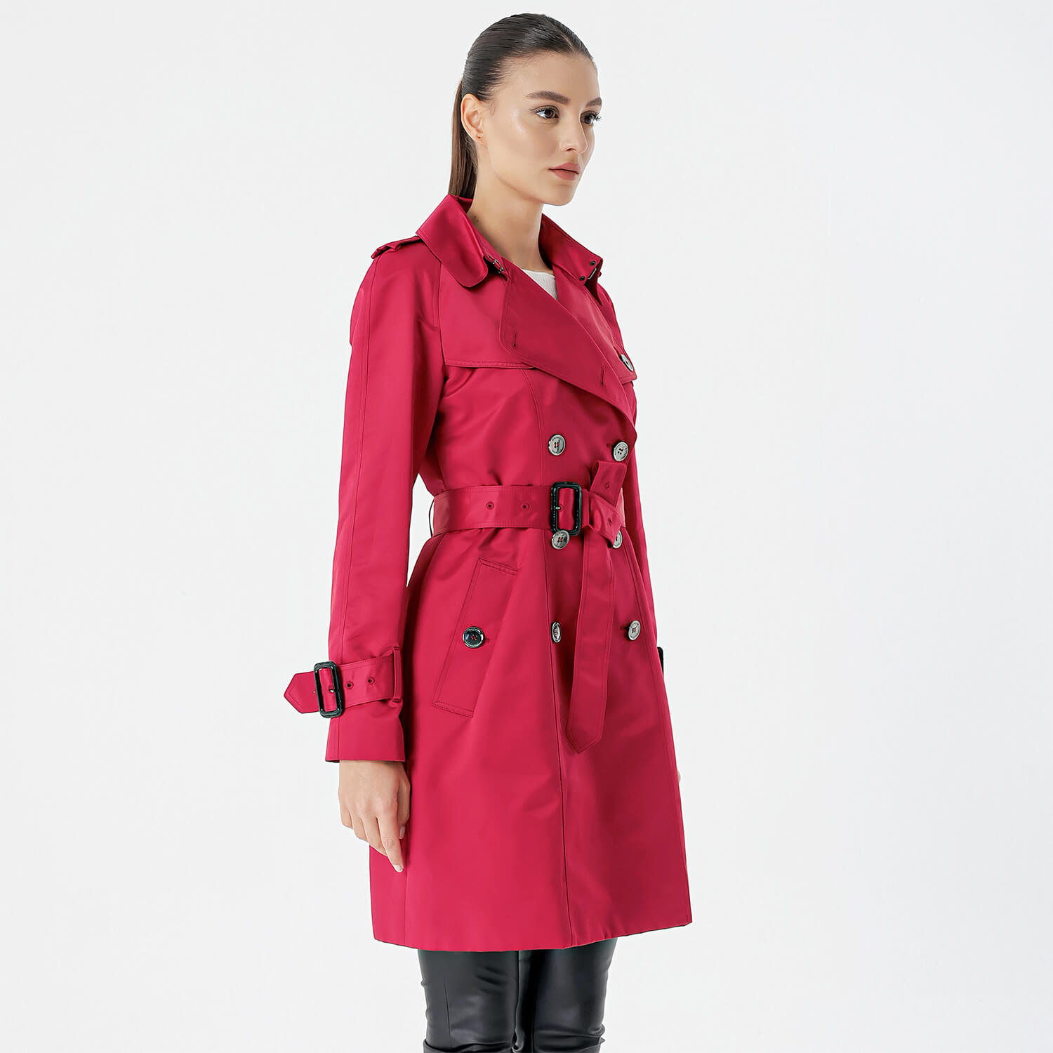 Burberry  - Red Satin & Polyamide Trench Coat